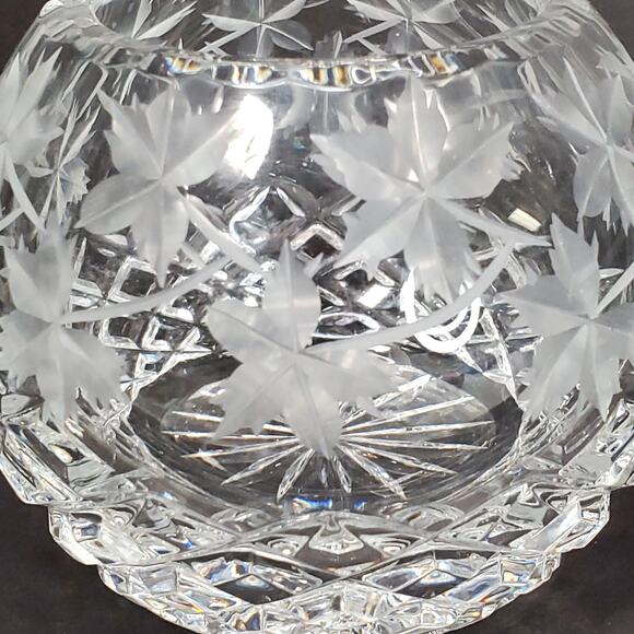 Vtg Maple Leaf Etched Rose Bowl 3.75" Round Decorative Collectible Rare - Picture 2 of 11